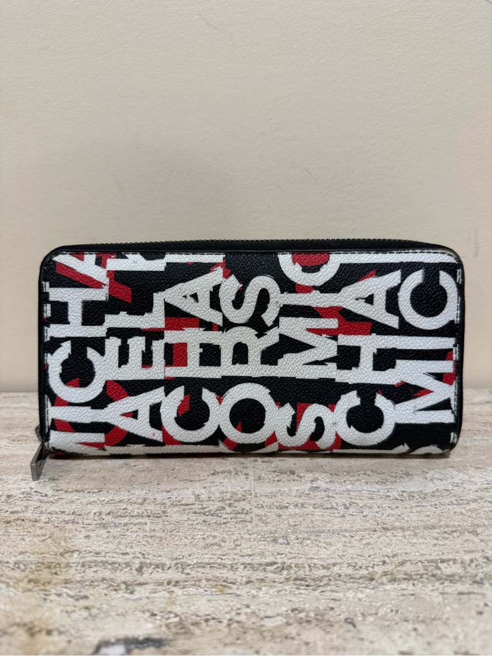 Michael Kors Black White Red Graffiti Logo Zip-Around Wallet